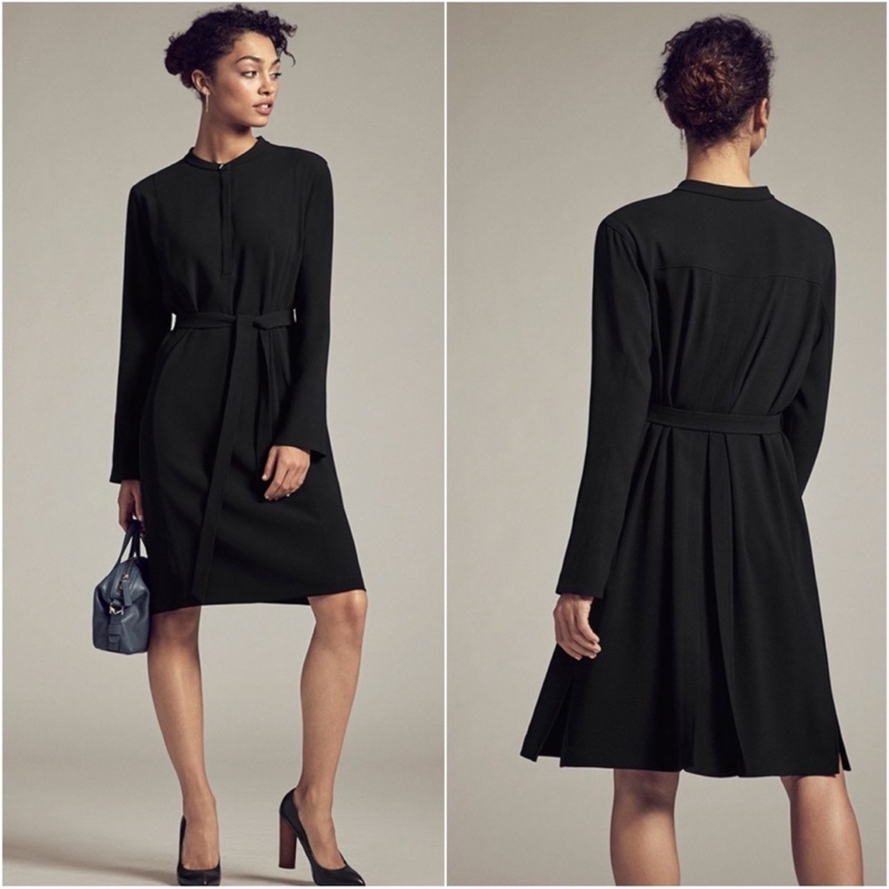 MM LaFleur Nikki Long Sleeve Shift Belted Gold Button Detail Shirt Dress Medium